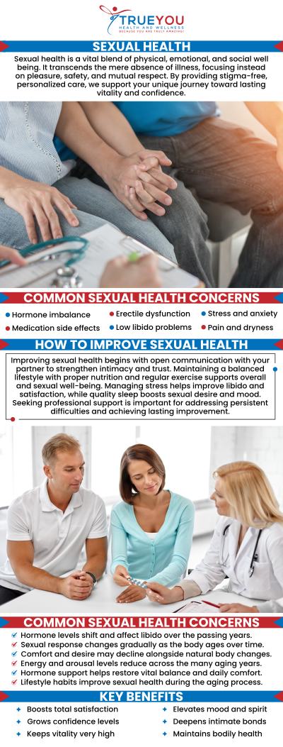 Sexual health services from Dr. Brian Hoff at True You Health and Wellness offer a comprehensive approach to addressing and improving your sexual well-being. Our clinic combines medical expertise, personalized care, and a holistic approach to tackle sexual health concerns, ensuring that you receive the support you need. Whether you are dealing with hormonal imbalances, libido issues, or other sexual health concerns, our team is dedicated to helping you achieve optimal sexual health. For more information, contact us or book an appointment online. Our clinic is conveniently located at 904 Princess Anne St Suite 203, Fredericksburg, VA 22401. Sexual health services from Dr. Brian Hoff at True You Health and Wellness offer a comprehensive approach to addressing and improving your sexual well-being. Our clinic combines medical expertise, personalized care, and a holistic approach to tackle sexual health concerns, ensuring that you receive the support you need. Whether you are dealing with hormonal imbalances, libido issues, or other sexual health concerns, our team is dedicated to helping you achieve optimal sexual health. For more information, contact us or book an appointment online. Our clinic is conveniently located at 904 Princess Anne St Suite 203, Fredericksburg, VA 22401.